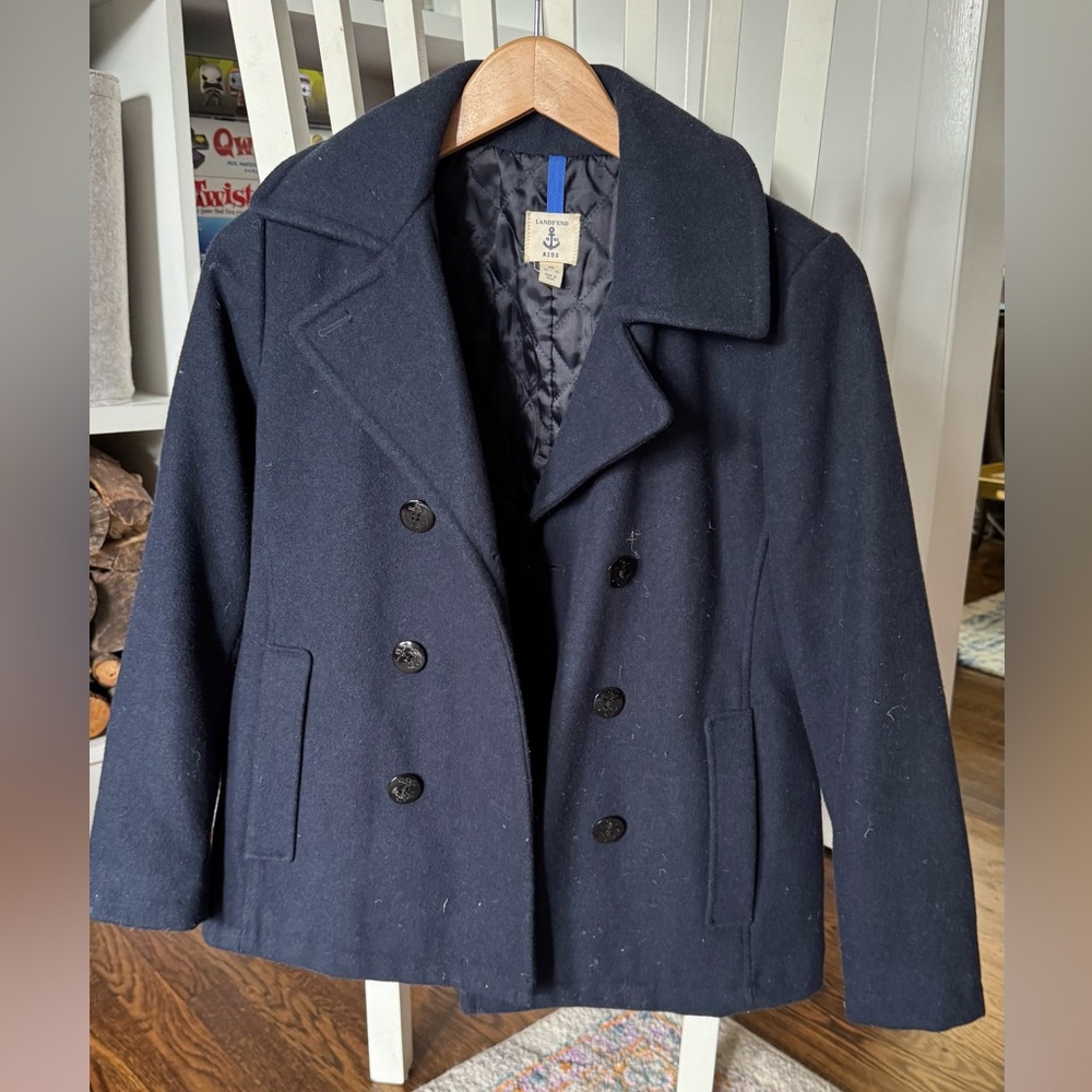 Lands' End Kids Quilted Wool Navy Pea Coat